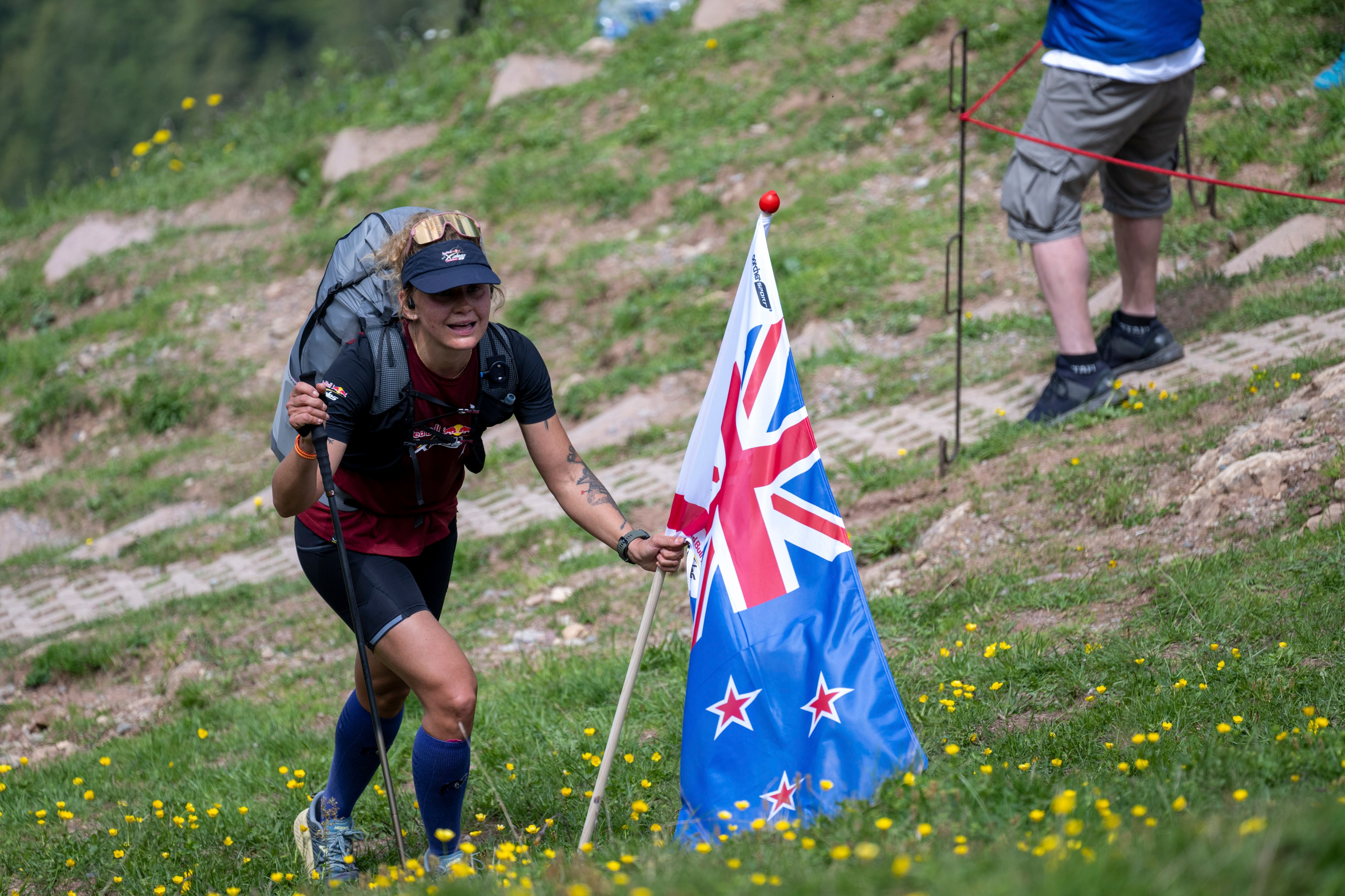 Kinga Masztalerz hikes during Red Bull X-Alps in Austria on June 11, 2023.