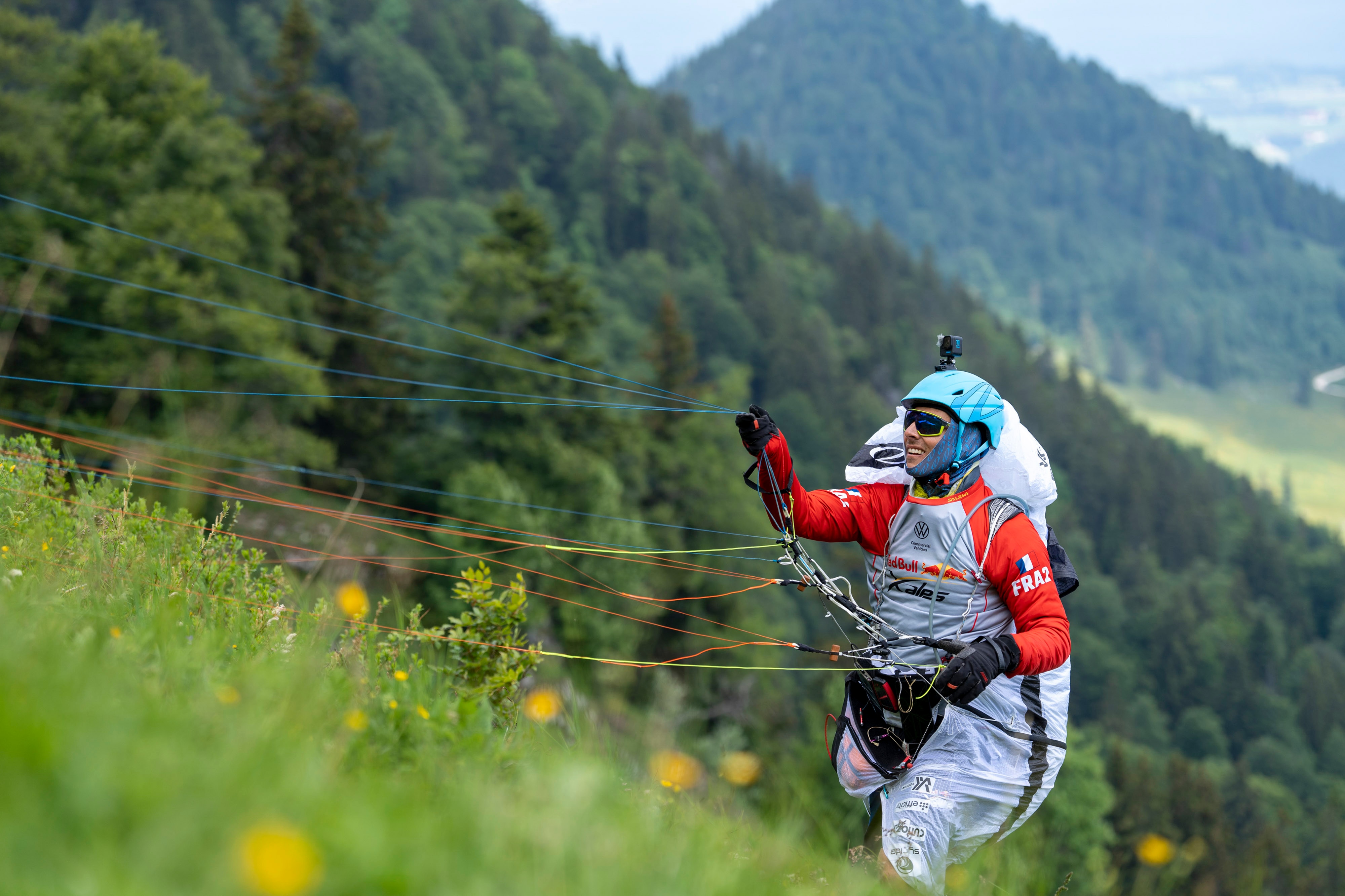Damien Lacaze performs during the Red Bull X-Alps in Marquartstein, Austria on June 12, 2023.