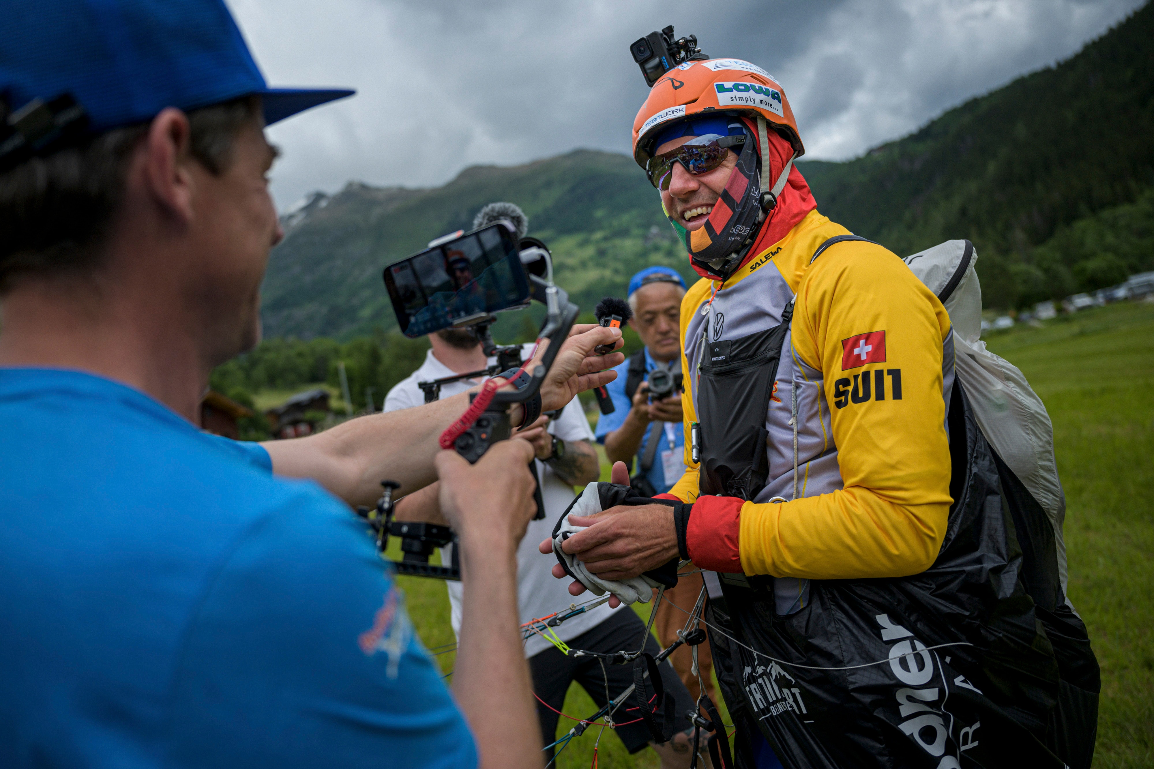 Chrigl Maurer flies during the Red Bull X-Alps in Fiesch, Switzerland on June 13, 2023.