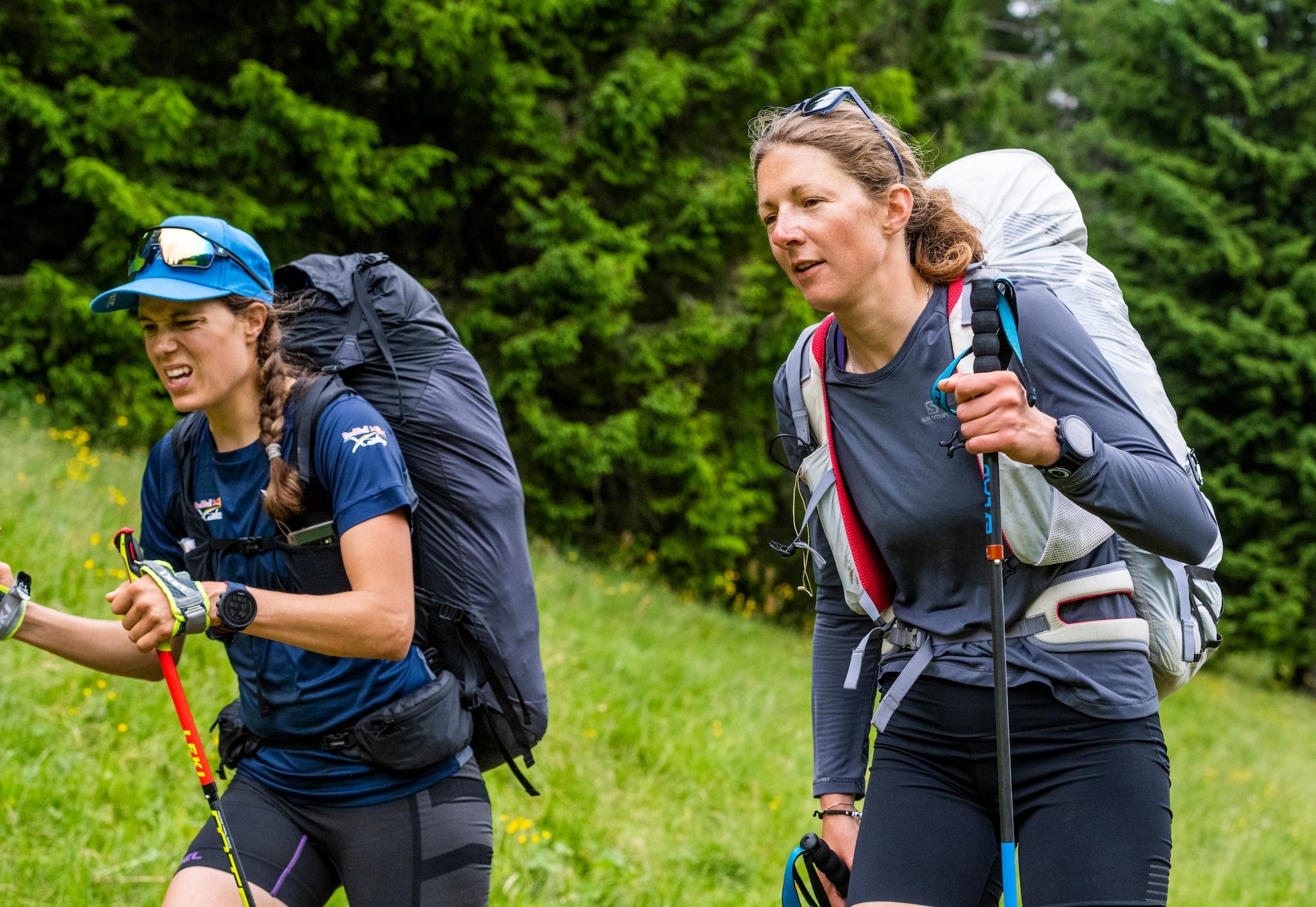 Athletes hiking during X-Alps on Säntis, Switzerland on June 25, 2021